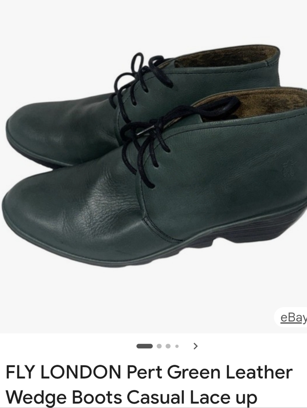 Fly London Pert Green Leather Wedge Booties - EU39